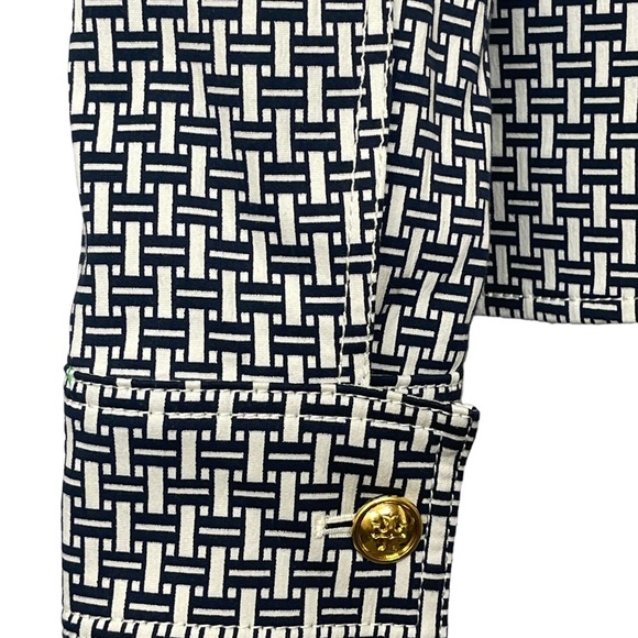 Tory Burch Cameron Crosshatch-print Jacket IvoryNavy with a Mandarin Collar SZ 2 - Picture 12 of 15